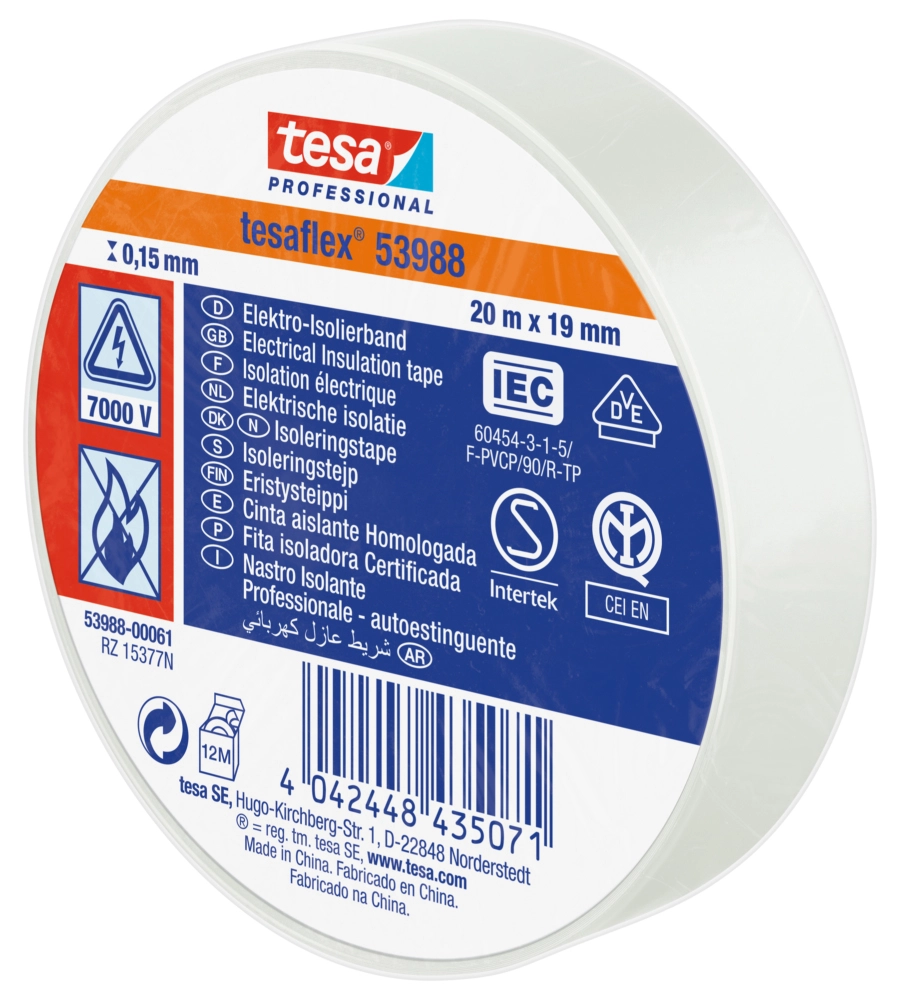 NASTRO ISOLANTE ELETTRICO IN PVC BIANCO, 19 MM X 20 MT - TESA